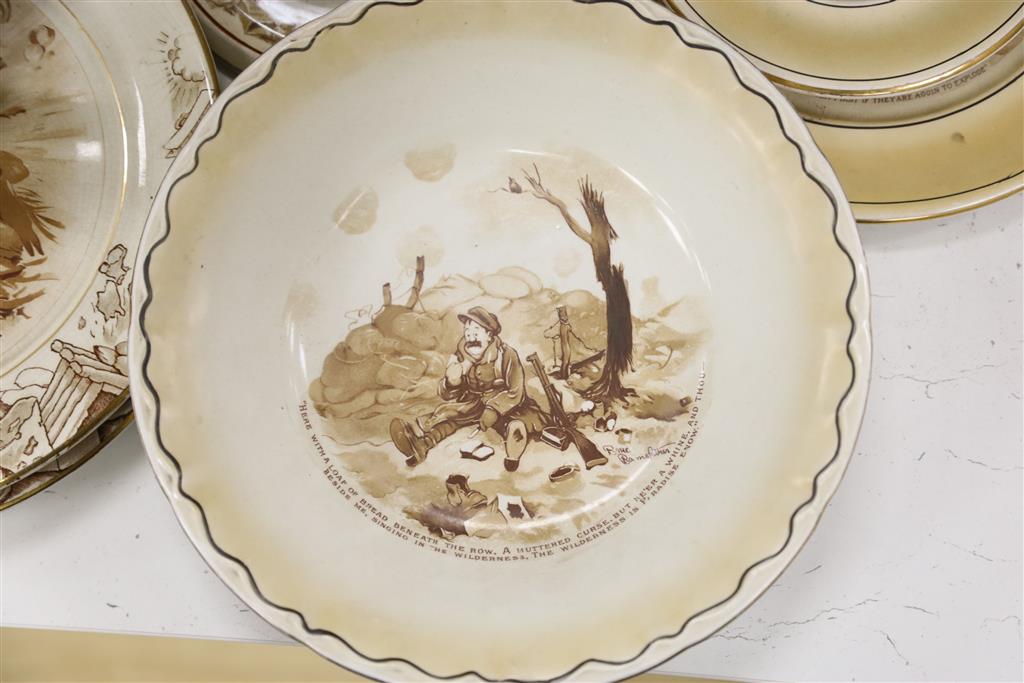 A collection of Old Bill china, by Bairnsfather and a WW2 mug